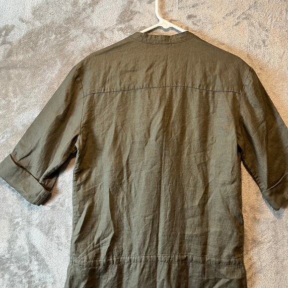 James Perse 100% Linen Drawstring Shirt Dress Greystone Sage Green Size 3 Large - Picture 3 of 7